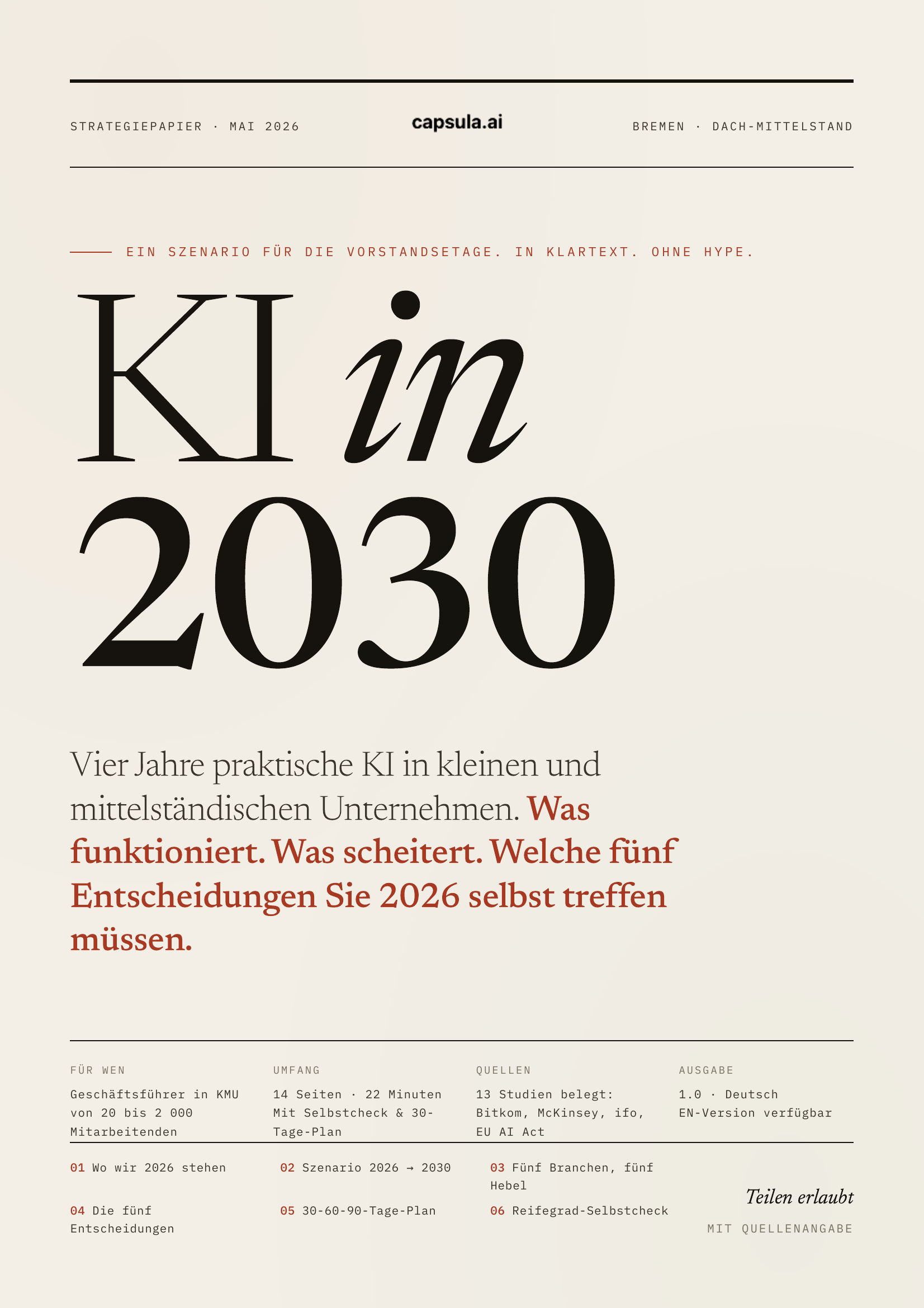 Cover: KI 2030 — capsula.ai Strategiepapier